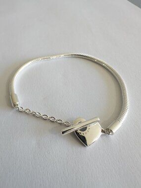 NEW Authentic Pandora Silver Bracelet Heart T Bar Snake Chain #599285C00